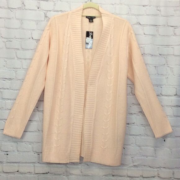Evelyn Taylor Open Front Cardigan Women's Sz XL Light Pink Cable Knit Comfy Cozy - Picture 1 of 7